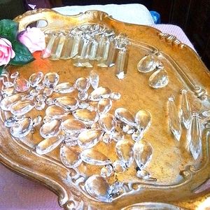 Set of 42/ ANTIQUE LEAD CRYSTAL CHANDLIER TEARDROPS & PRISMS